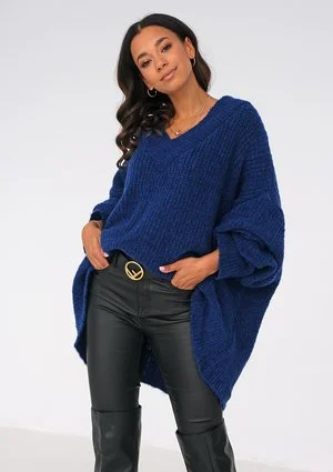 Cobalt Blue oversized V-neck sweater ILM
