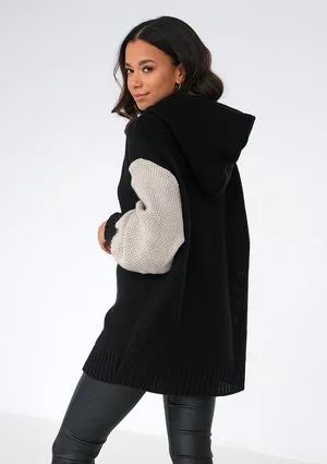 Sweter z kapturem z łączonych kolorów Czarny ILM