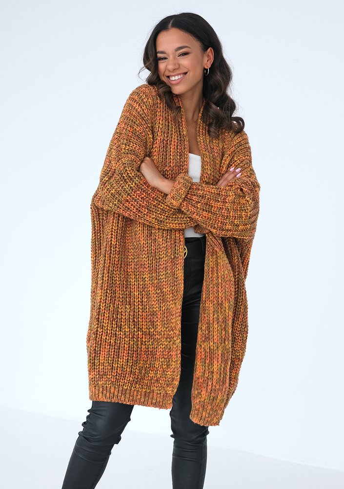Long honey melange cardigan
