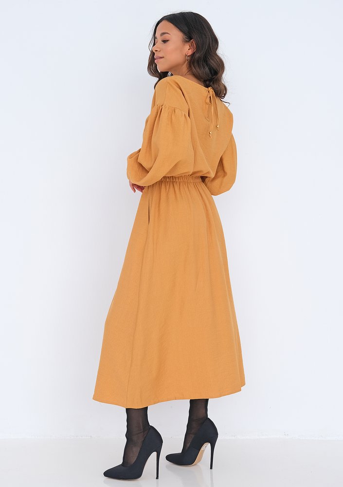 Midi mustard yellow dress with pockets