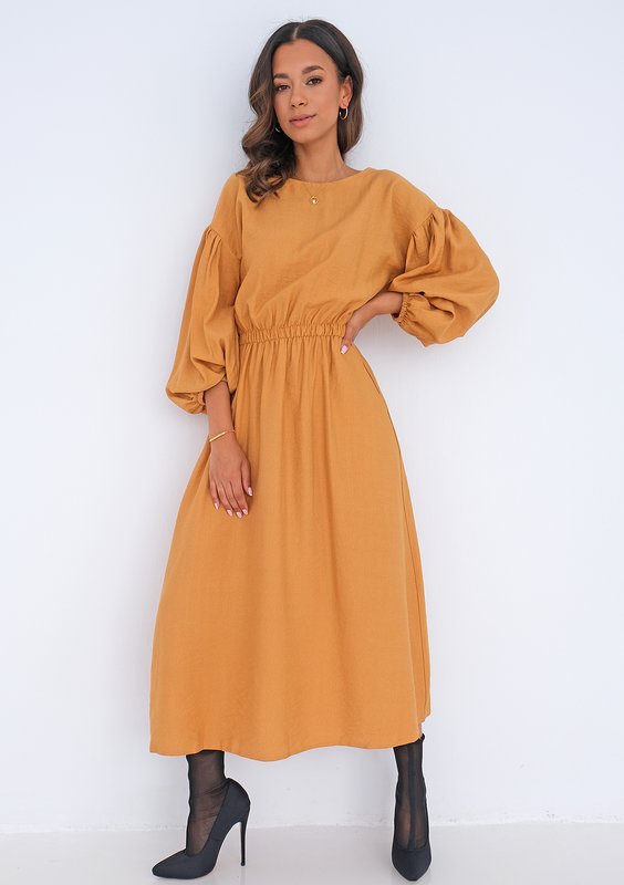 Midi mustard yellow dress with pockets