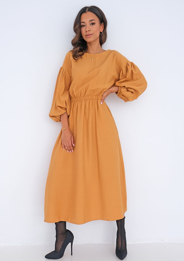 Midi mustard yellow dress with pockets