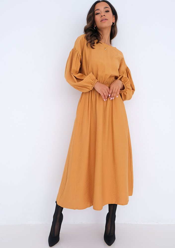 Midi mustard yellow dress with pockets