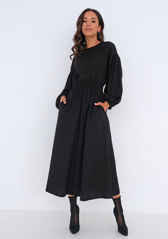 Midi black dress with pockets