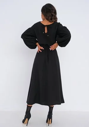 Sukienka midi z kieszeniami Czarna