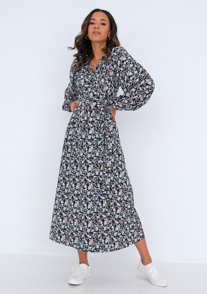Midi wrap dress Mint Flowers