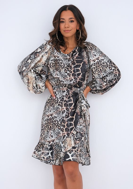 Ruffled dress with an animal pattern