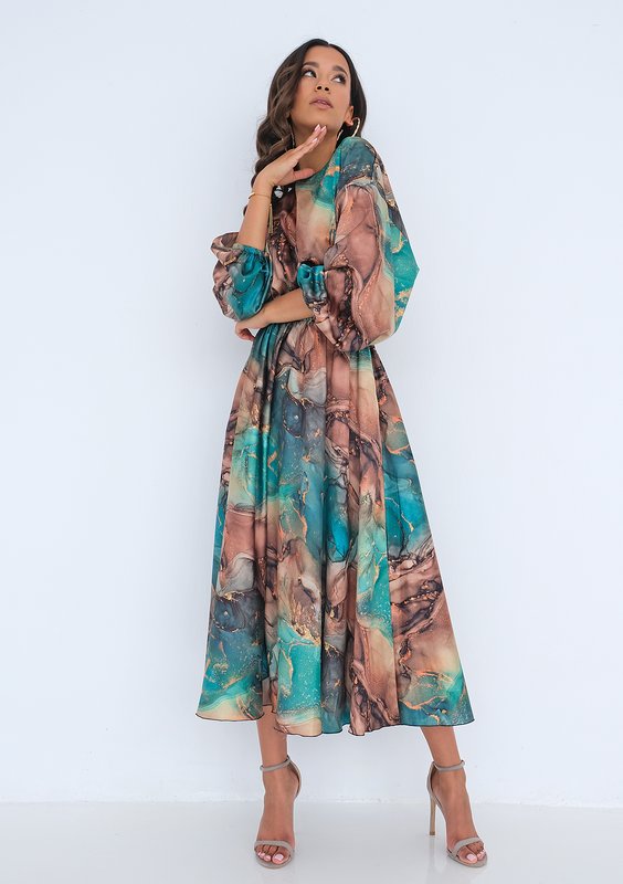 Midi satin dress Green Marble
