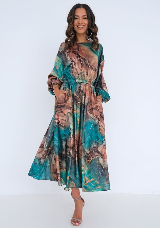 Midi satin dress Green Marble