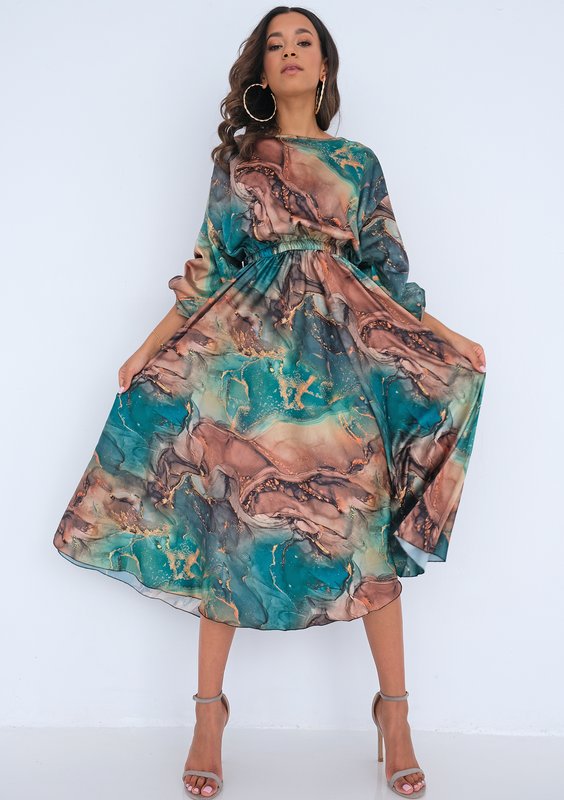 Midi satin dress Green Marble