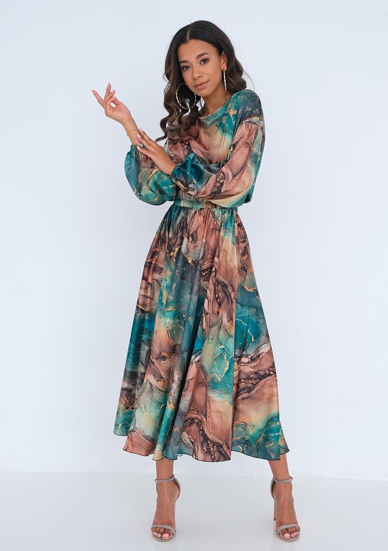 Midi satin dress Green Marble