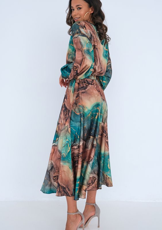 Midi satin dress Green Marble