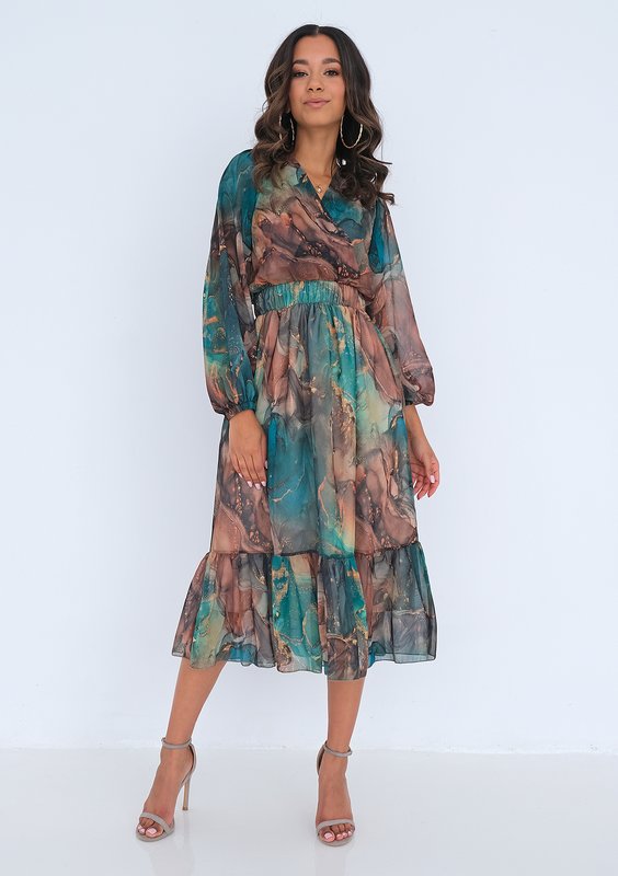 Midi chiffon dress Green Marble
