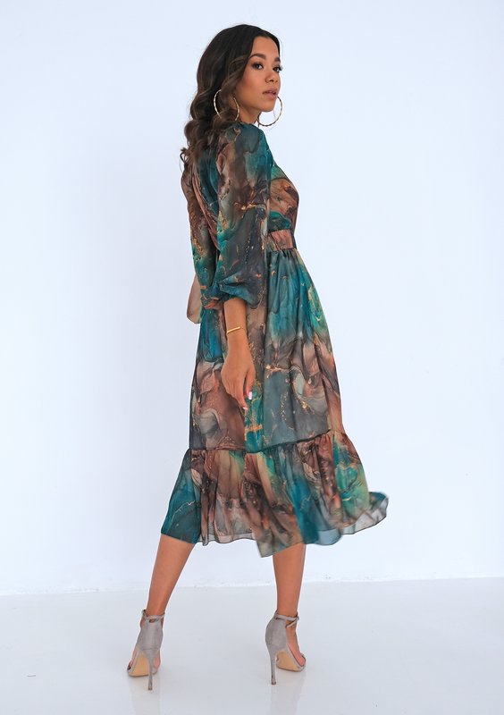 Midi chiffon dress Green Marble