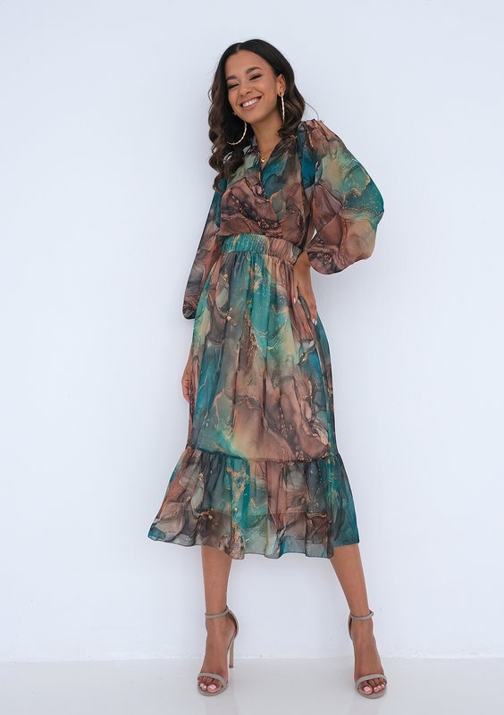 Midi chiffon dress Green Marble