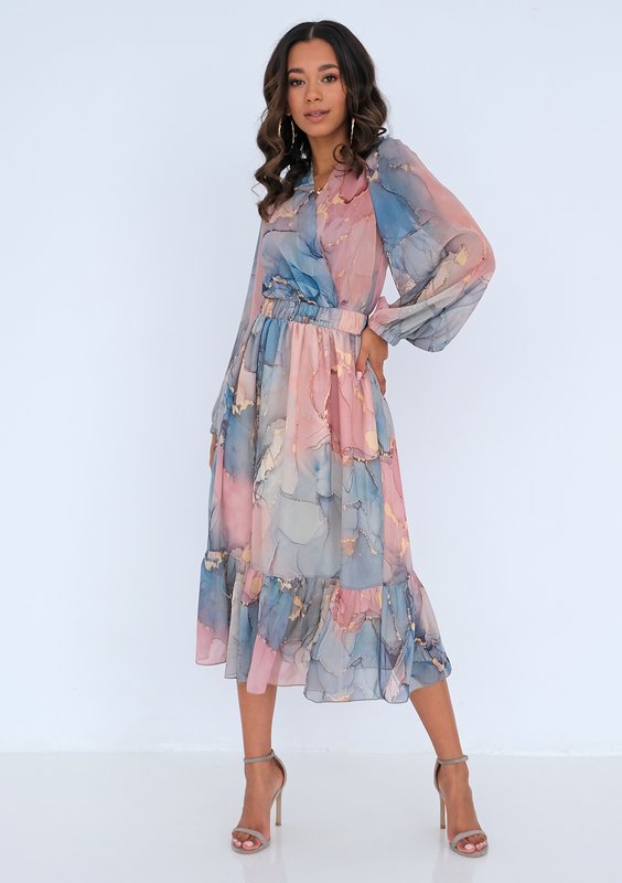 Midi chiffon dress Pink Marble