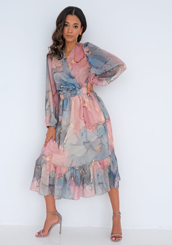 Sukienka midi z szyfonu Pink Marble