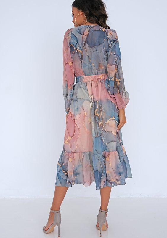 Midi chiffon dress Pink Marble