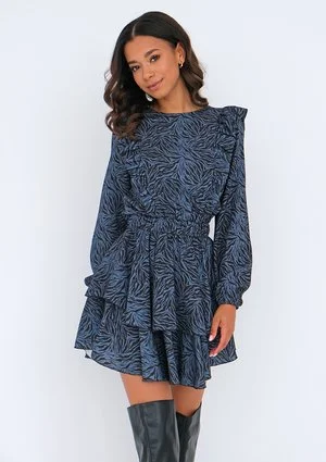 Blue printed dress with frills