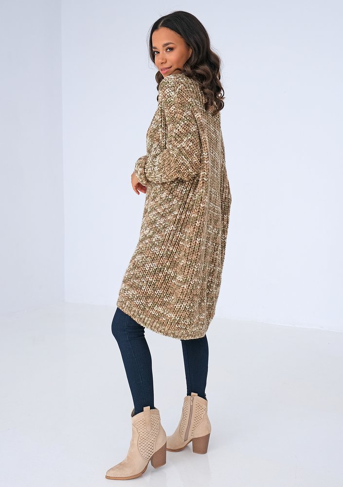Long olive melange cardigan