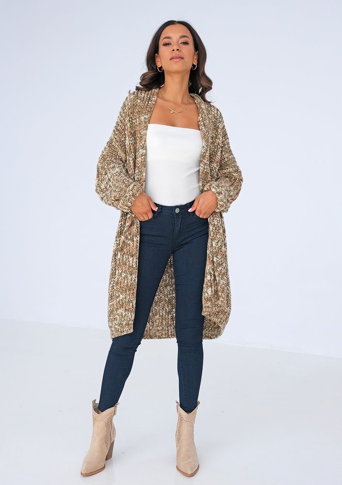 Long olive melange cardigan