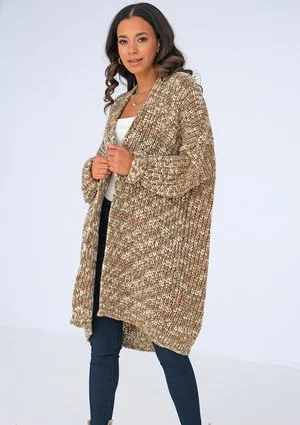 Long olive melange cardigan