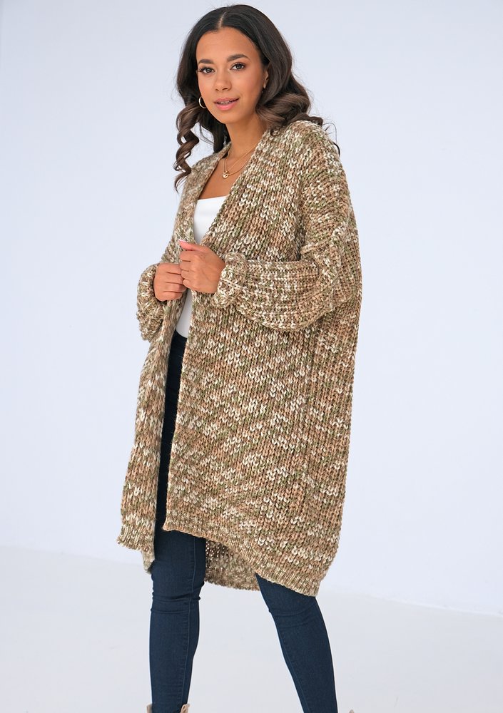 Long olive melange cardigan