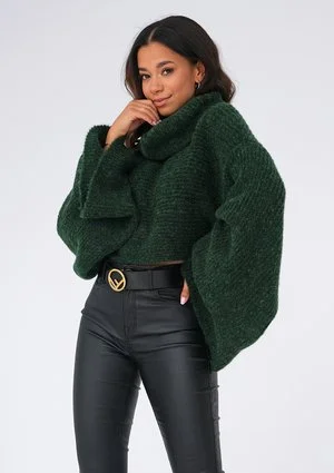Green turtleneck sweater with loose sleeves ILM