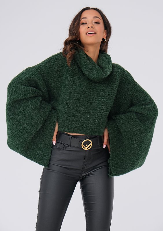 Green turtleneck sweater with loose sleeves ILM