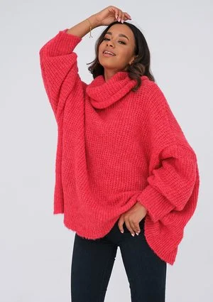 Sweter z golfem oversize MALINOWY ILM
