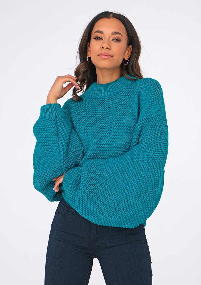 Sweter o grubym splocie Green ILM