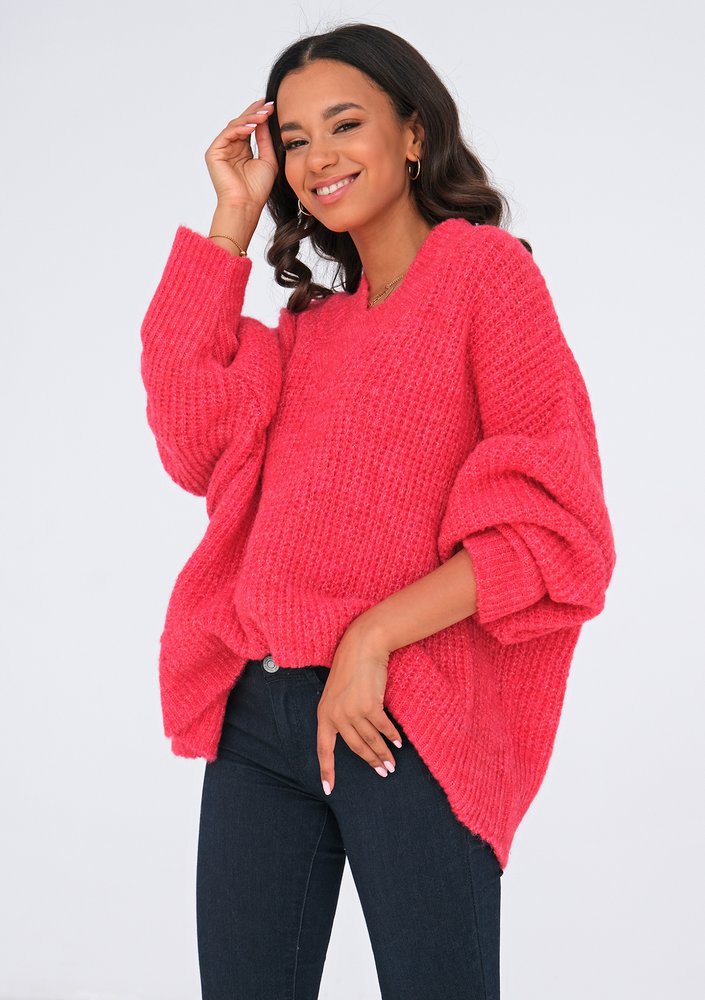 Raspberry red oversized V-neck sweater ILM