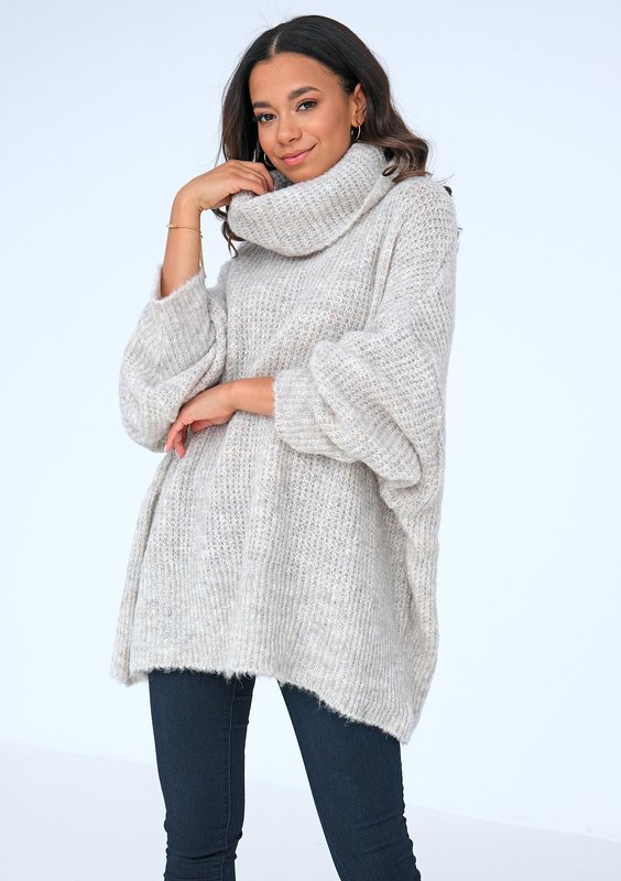 Sweter z golfem oversize BEŻOWY ILM