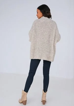 Beige oversized V-neck sweater ILM