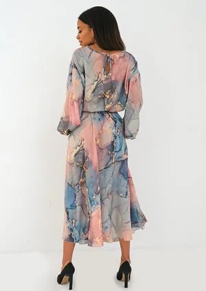 Satynowa sukienka midi Pink Marble
