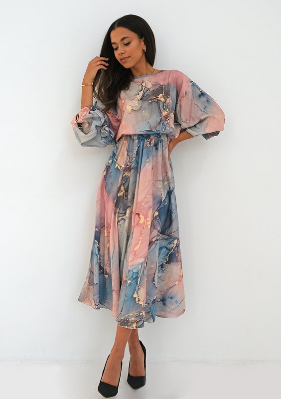 Satynowa sukienka midi Pink Marble