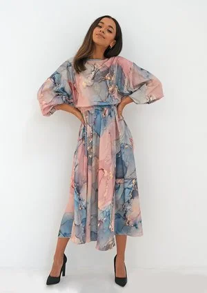 Satynowa sukienka midi Pink Marble