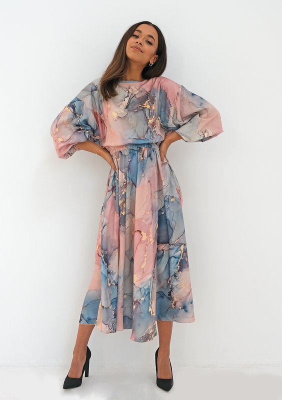Midi satin dress Pink Marble