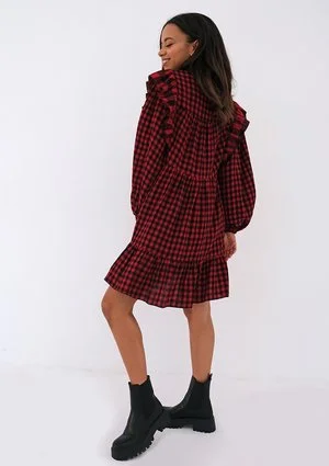 Mini checked cotton dress with frills