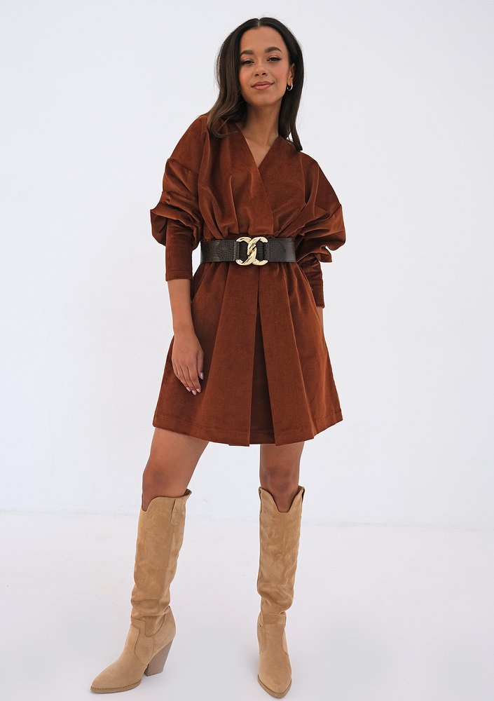 Mini caramel brown curduroy dress