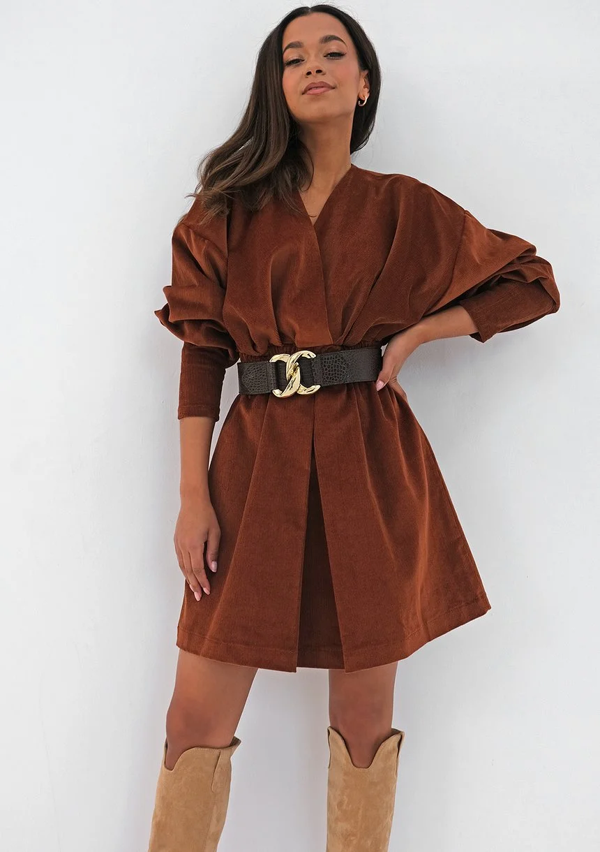 Mini caramel brown curduroy dress