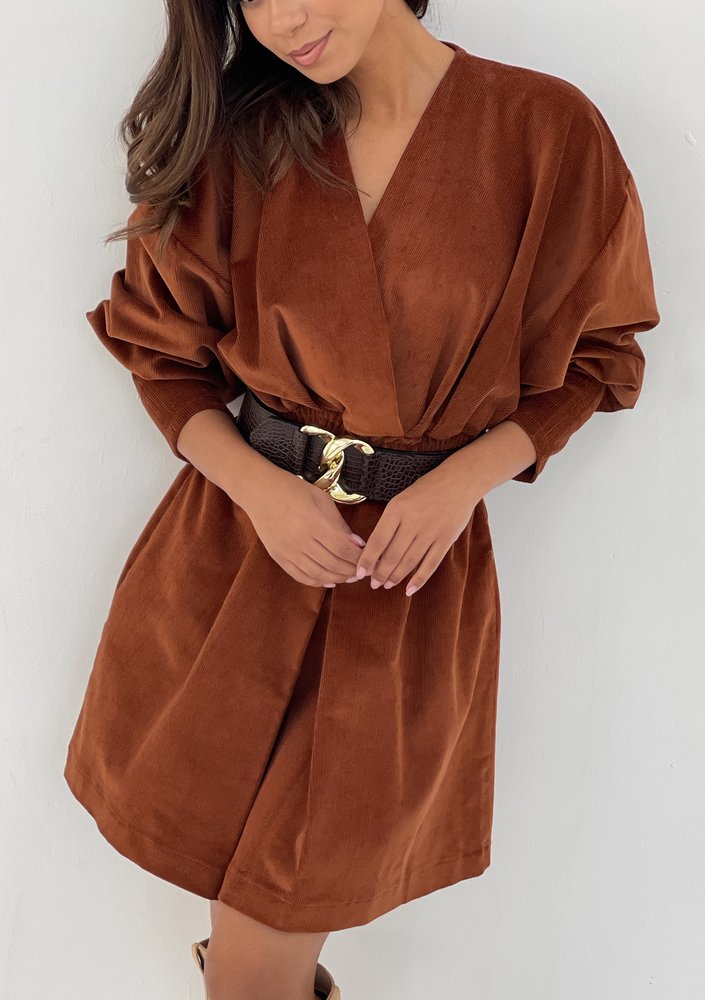 Mini caramel brown curduroy dress