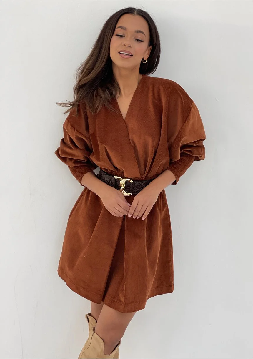 Mini caramel brown curduroy dress
