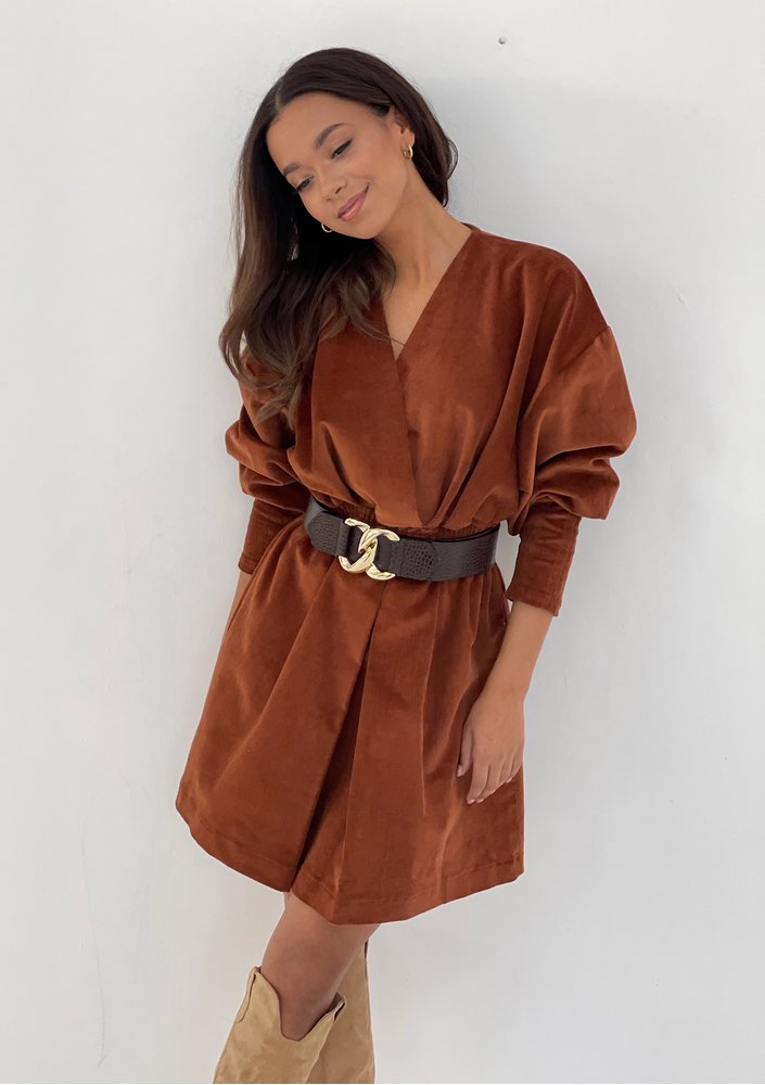 Mini caramel brown curduroy dress