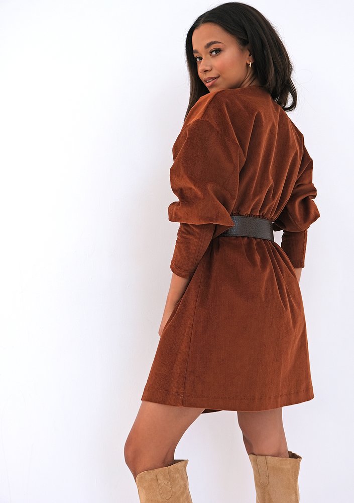 Mini caramel brown curduroy dress