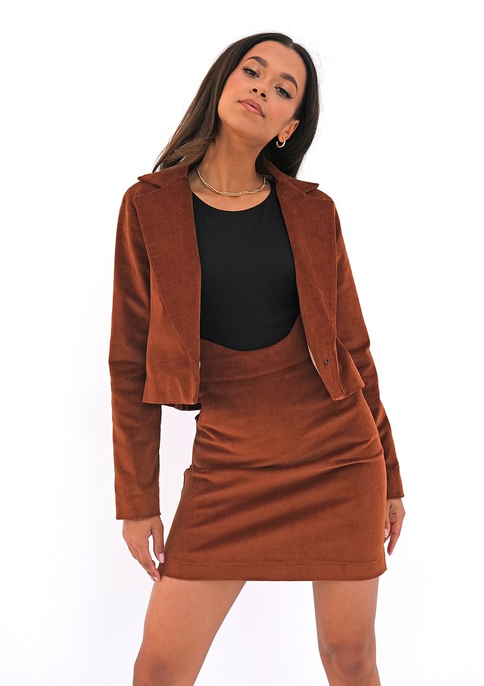 Mini caramel brown curduroy skirt