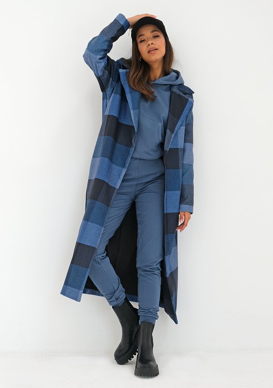 Blue checked fleece coat
