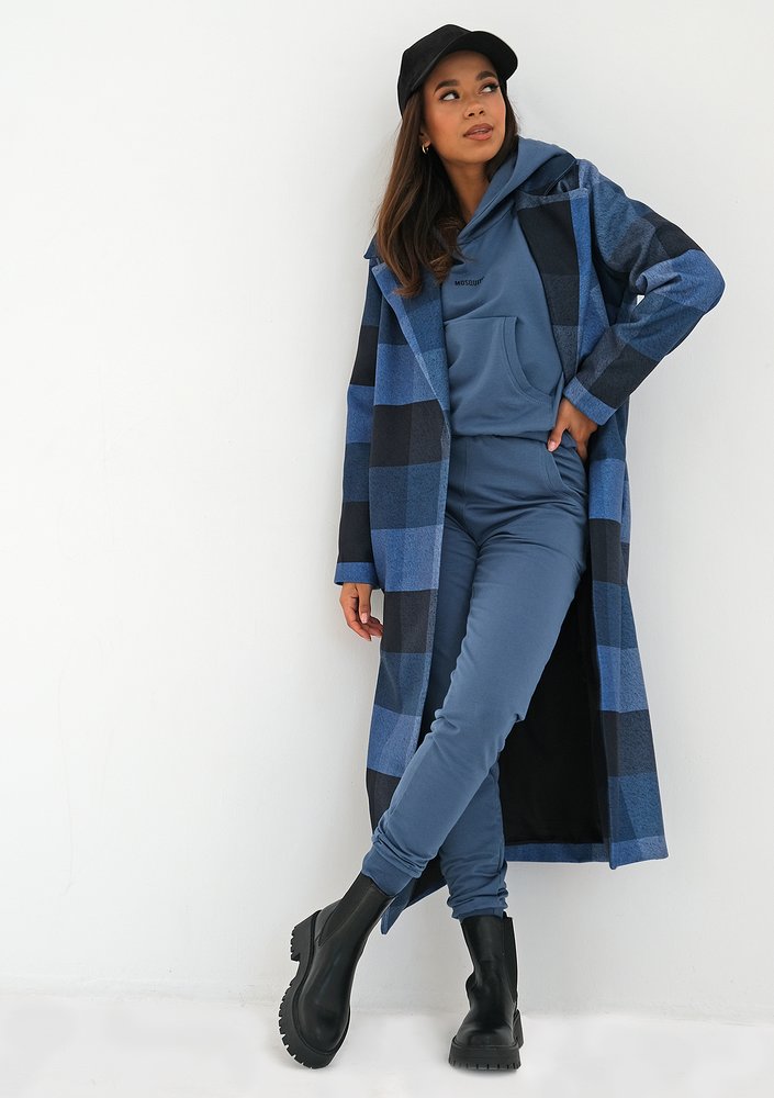 Blue checked fleece coat