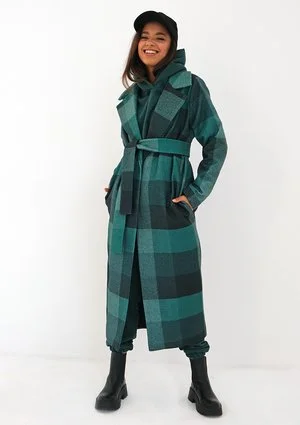 Green checked fleece coat