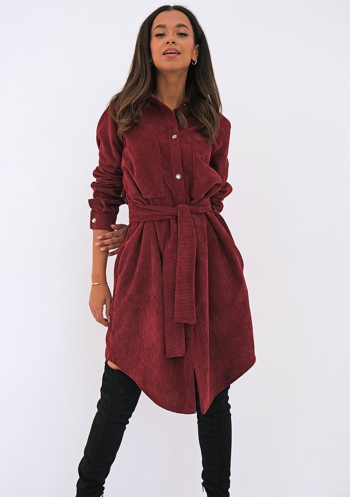 Claret curduroy shirt dress